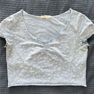 ROMWE Gray Ruched Crop Blouse